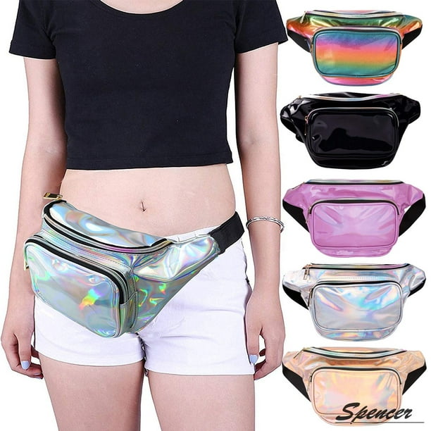 CAMPSNAIL Neon Holographic Fanny Pack for Women,Waterproof Waist Bum Bag with Adjustable Belt for Running,Hiking,Travel,Party and Festival